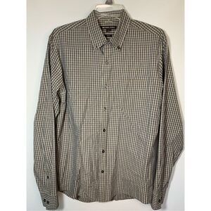 Michael Kors Men's Slim Fit Gingham Long Sleeve Button-Down Shirt Gray & Tan Lar
